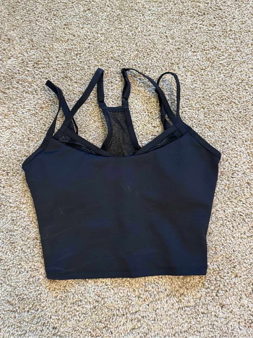 ALO Yoga Black Double-Strap Mesh-Trim Crop Tank - Picture 2 of 5